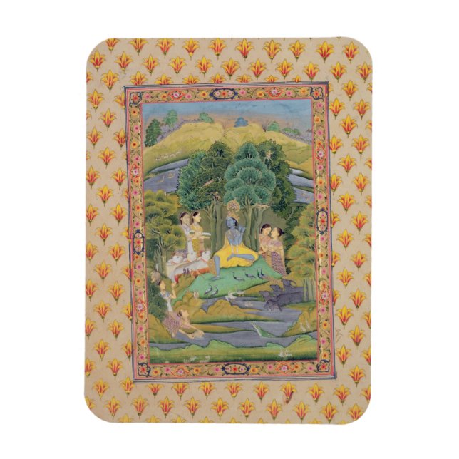 Krishna and the Gopis (gouache on paper) Magnet (Vertical)