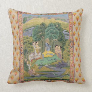 Krishna and the Gopis (gouache on paper) Throw Pillow