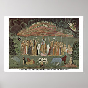Krishna And The Mountain Govardhan By Shahadin Poster
