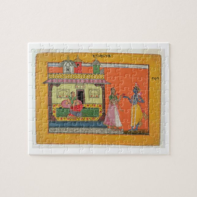 Krishna arriving at Radha's house, illustration fr Jigsaw Puzzle (Horizontal)