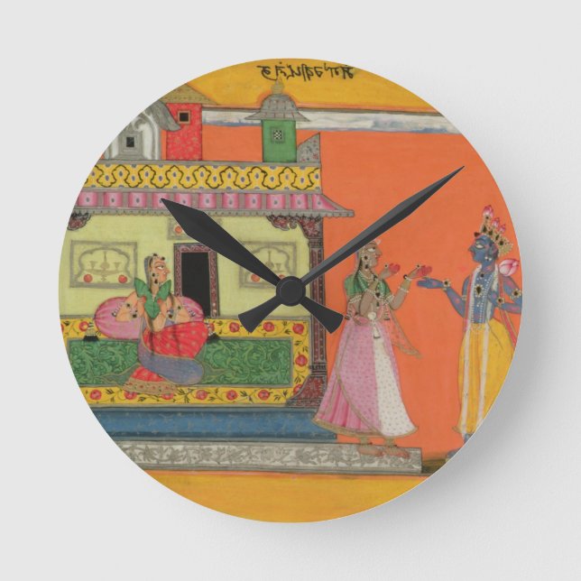 Krishna arriving at Radha's house, illustration fr Round Clock (Front)