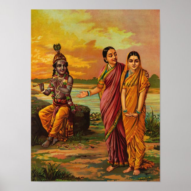 Krishna declaring his love for Radha by Raja Ravi Poster (Front)