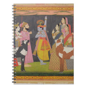 Krishna lifting Mount Govardhana, from the 'Bhagav Notebook