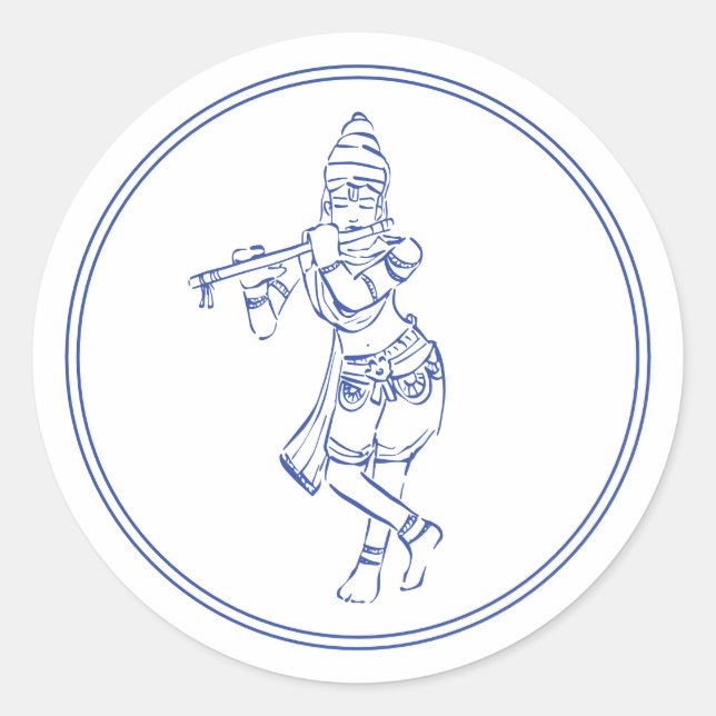 Krishna Playing Flute | Indian God Classic Round Sticker (Front)