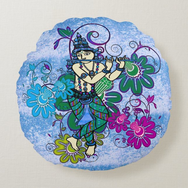 Krishna Rising Round Pillow (Front)