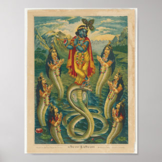 Krishna subduing Kaliya  Poster