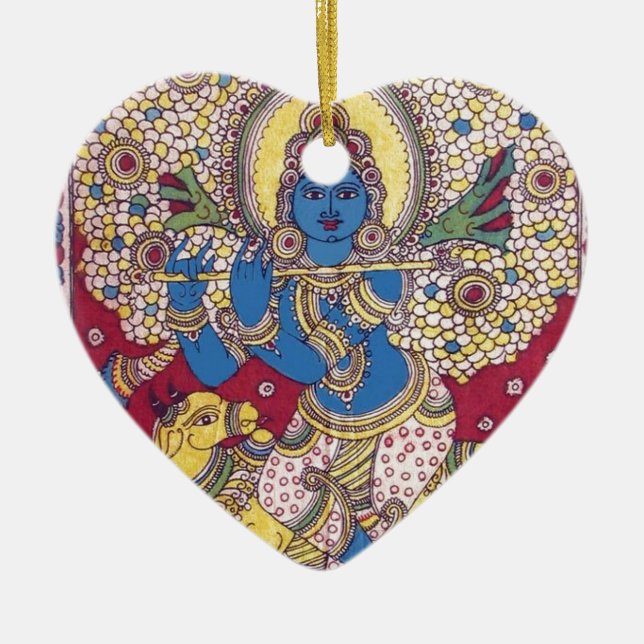 KRISHNA WITH FLUTE KALAMKARI PAINTING CERAMIC ORNAMENT (Front)