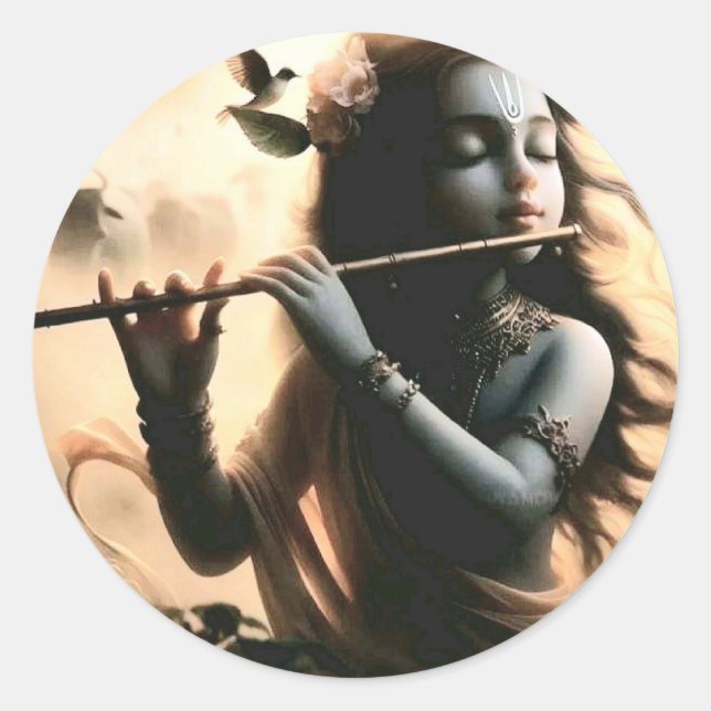Krishna's Melody Round Sticker (Front)