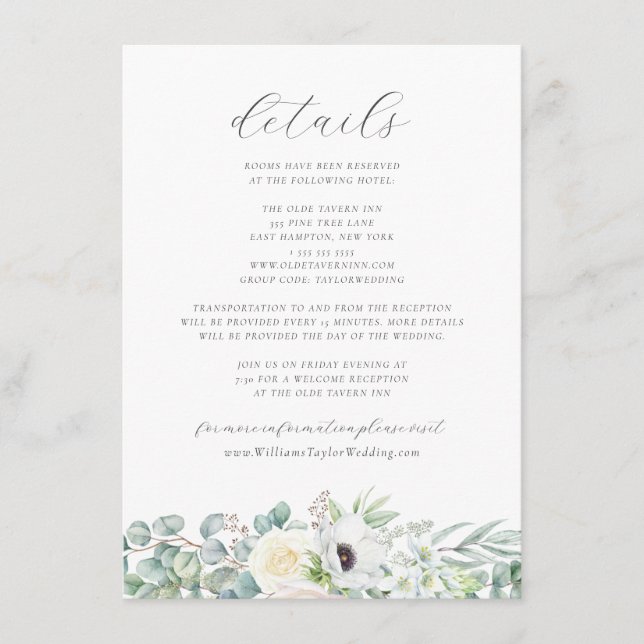 Kristen Boho Floral Greenery Wedding Details Enclosure Card (Front)
