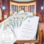 Kristen Catholic Wedding Mass Ceremony Program<br><div class="desc">I have designed this folded, Catholic wedding ceremony program with the wording for a full mass. It features an elegant, neutral colour palette of white and green. The front cover includes beautiful bouquets of white, watercolor flowers and greenery accented by a simple, Christian cross. Your ceremony details are written in...</div>