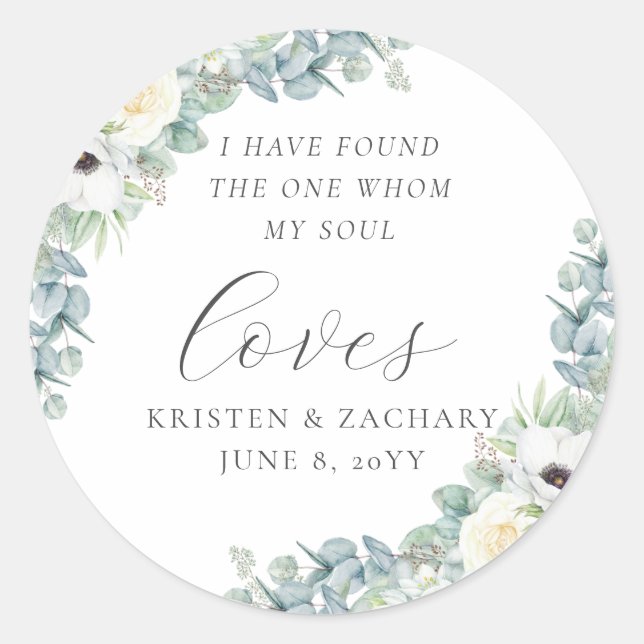 Kristen Floral Greenery Christian Wedding Favour Classic Round Sticker (Front)