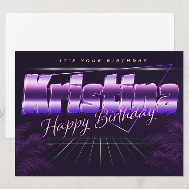 Kristina prénom carte rétro lilas pour un annivers (Devant / Derrière)