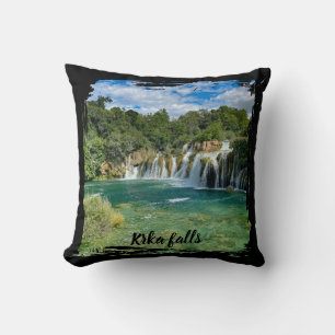 Krka Waterfalls in Croatia remote panorama view Throw Pillow