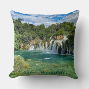 Krka Waterfalls in Croatia remote panorama view Throw Pillow