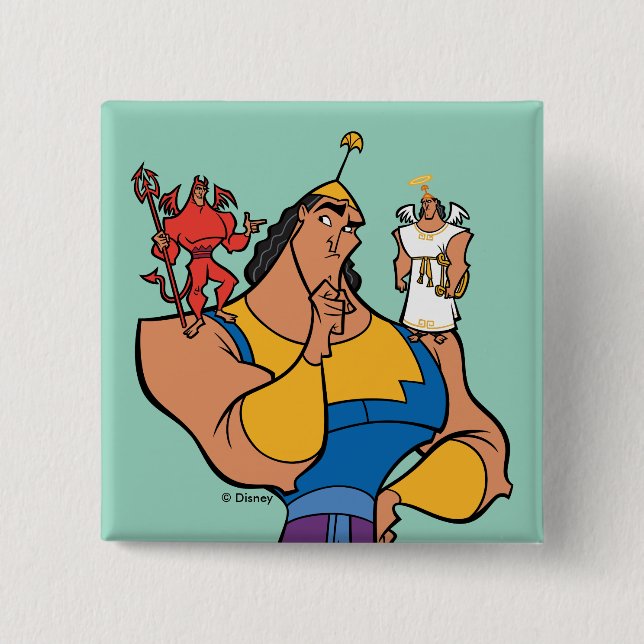 Kronk With Angel and Devil on Shoulders 2 Inch Square Button (Front)