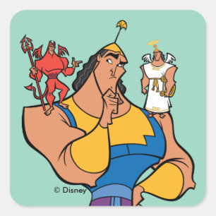 Kronk With Angel and Devil on Shoulders Square Sticker