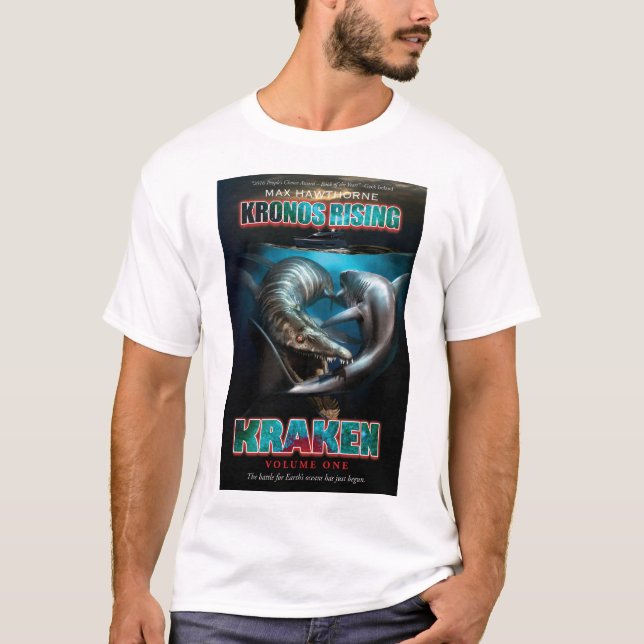 Kronos Rising: Kraken Pliosaur VS Megalodon shirt (Front)