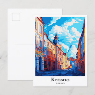 Krosno Poland Vintage Travel Potrait Illustration Postcard