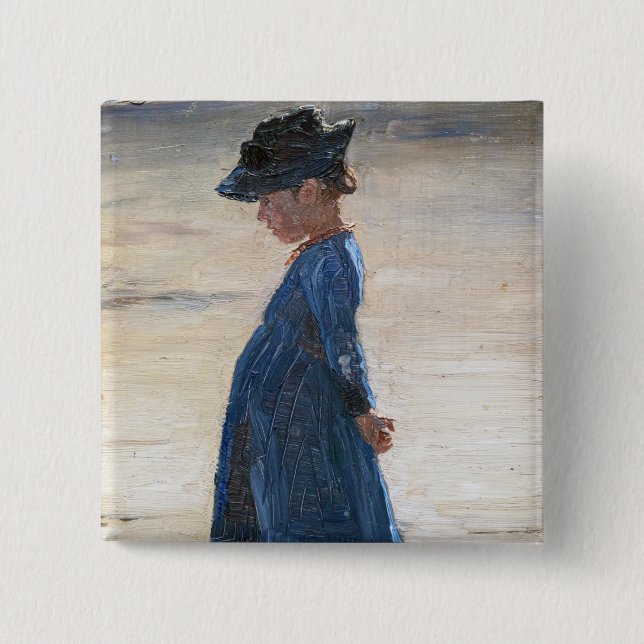 Kroyer - Little Girl standing on Skagen Beach 2 Inch Square Button (Front)