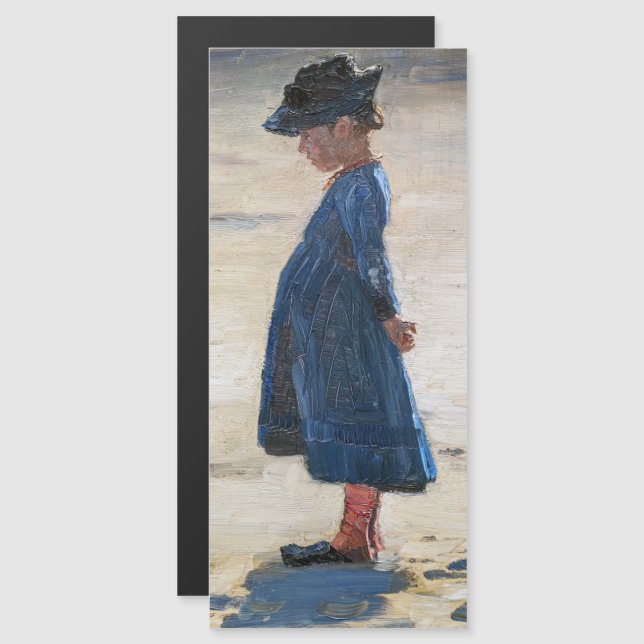 Kroyer - Petite fille sur Skagen Beach Carte magné (Devant / Derrière)