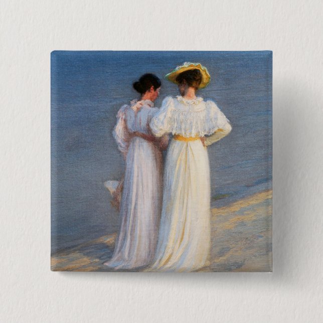 Kroyer - Summer Evening on Skagen Beach Closeup 2 Inch Square Button (Front)
