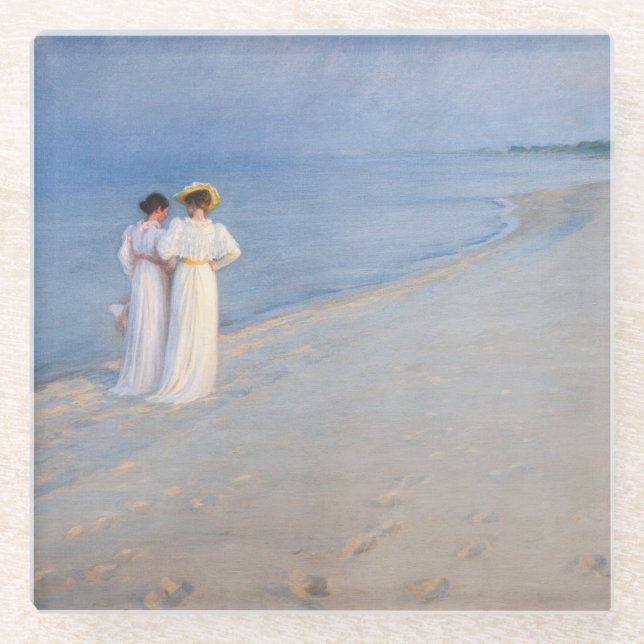 Kroyer - Summer Evening on Skagen Beach Glass Coaster (Front)