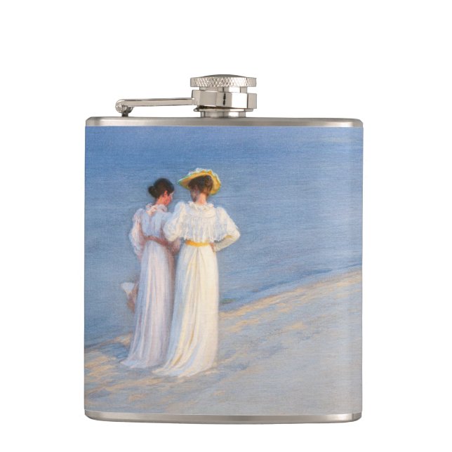 Kroyer - Summer Evening on Skagen Beach Hip Flask (Front)