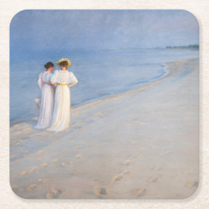 Kroyer - Summer Evening on Skagen Beach Square Paper Coaster