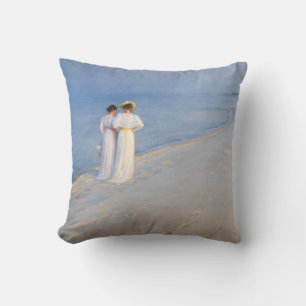 Kroyer - Summer Evening on Skagen Beach Throw Pillow