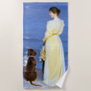 Kroyer - The Artist's Wife and Dog by the Shore Beach Towel
