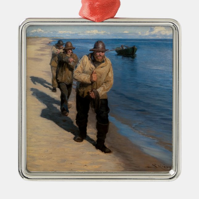 Kroyer - Three Fishermen Pulling a Boat Metal Ornament (Front)