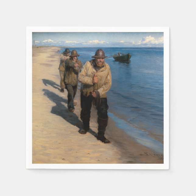 Kroyer - Three Fishermen Pulling a Boat Napkin (Front)