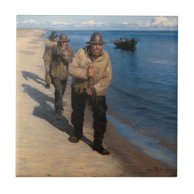 Kroyer - Three Fishermen Pulling a Boat Tile (Front)