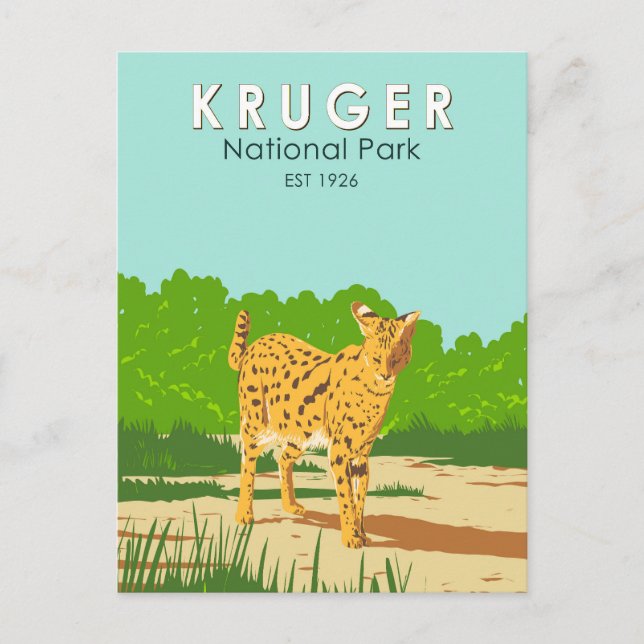 Kruger National Park Serval Travel Art Vintage Postcard (Front)