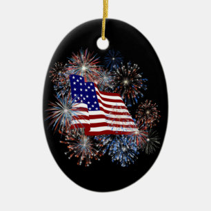 KRW American Flag Fireworks Ornament