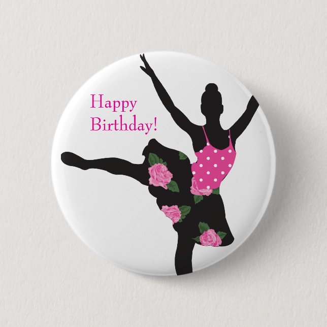 KRW Ballerina Rose Happy Birthday Button Favour (Front)