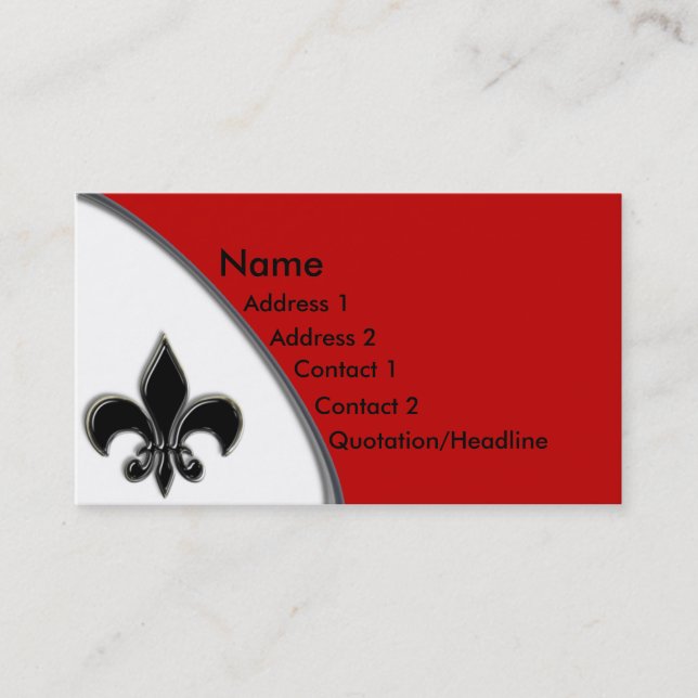 KRW Black and Red Fleur De Lis Two Tone Business Card (Front)