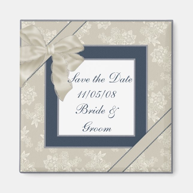 KRW Blue and White Custom Save the Date Wedding Magnet (Front)