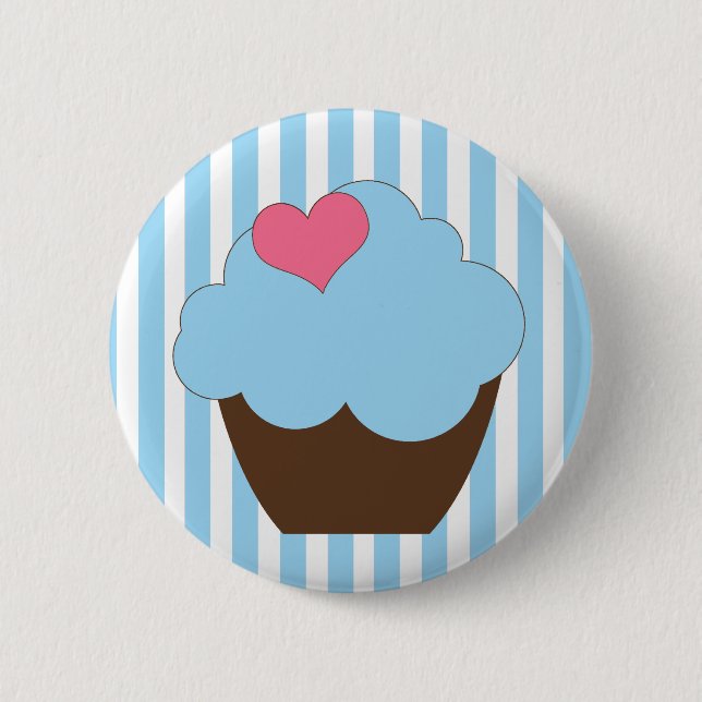 KRW Blue Polka Dot Birthday Cupcake Button Favour (Front)