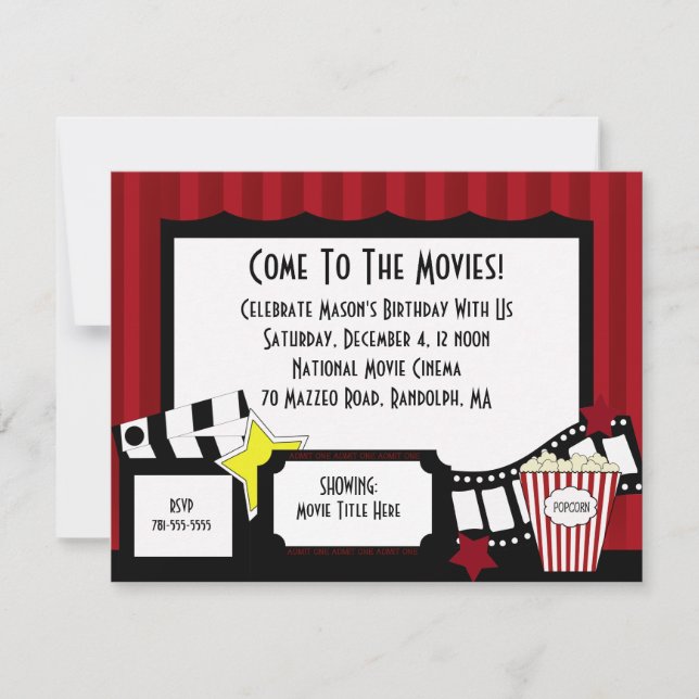 KRW Custom Movie Anniversaire Fête Invitations (Devant)