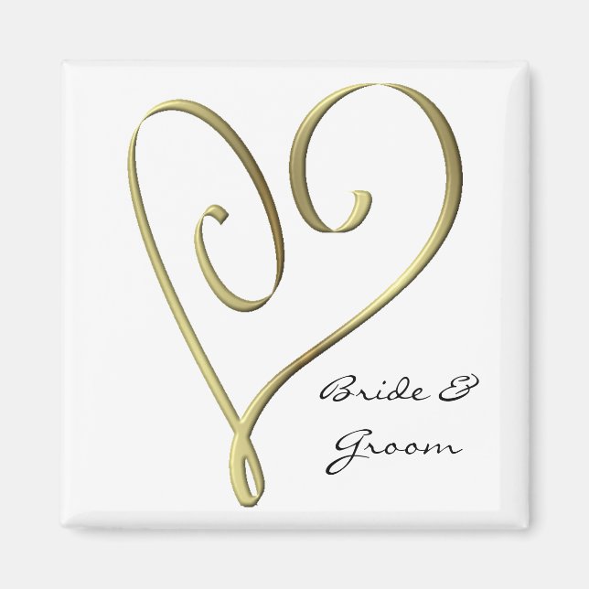 KRW Custom Stylized Gold Heart Wedding Favour Magnet (Front)