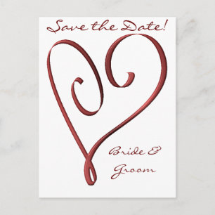 KRW Custom Stylized Red Heart Save the Date Announcement Postcard