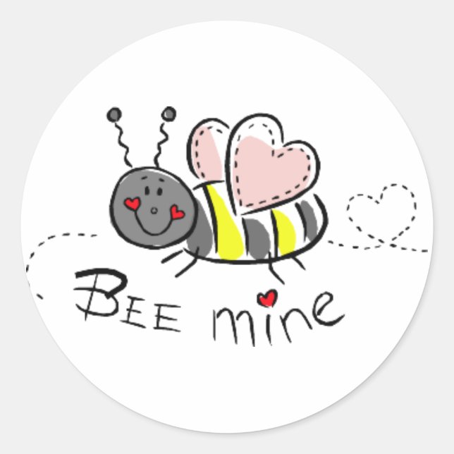 KRW Cute Bee Mine Valentine Classic Round Sticker (Front)
