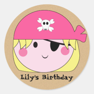 KRW Cute Custom Pink Pirate Birthday Stickers