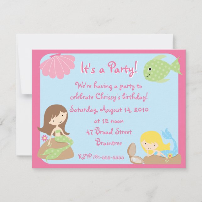 KRW Cute Mermaid Birthday Party Invitations (Front)