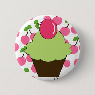 KRW Fun Green Cupcake with Cherries 2 Inch Round Button