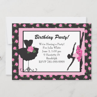 KRW Girls Ballet Rose Birthday Party Invitation