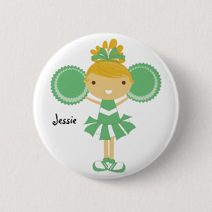 KRW Green Cheerleader Birthday Party Name Button