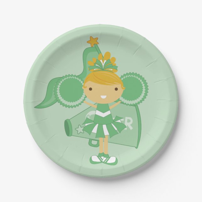 KRW Green Cheerleader Party Paper Plates (Front)