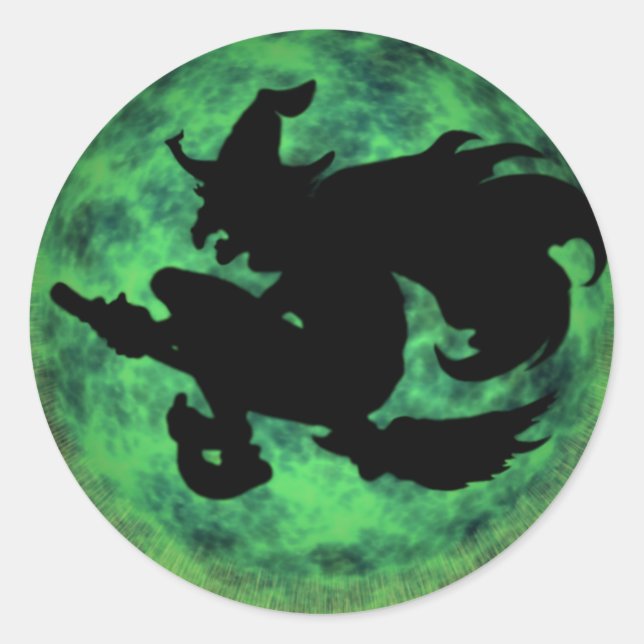 KRW Halloween Moon Witch Shadow Classic Round Sticker (Front)